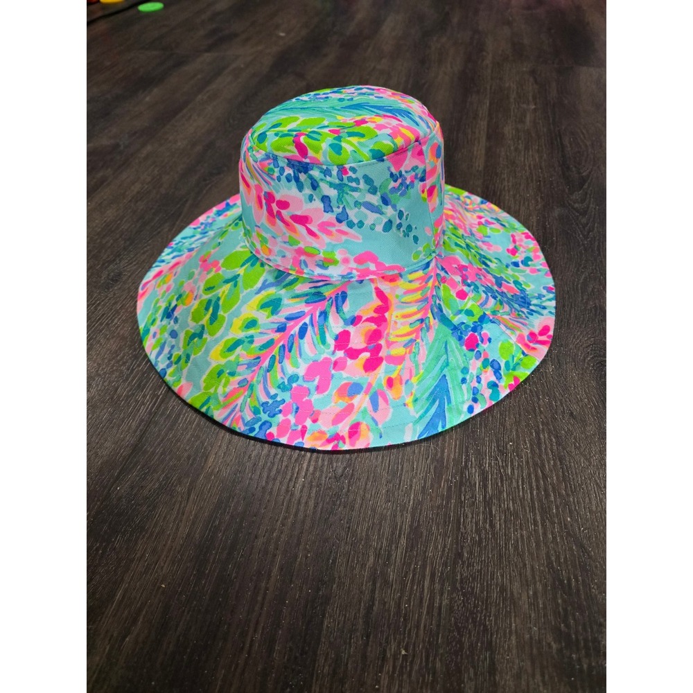 Lilly Pulitzer Women Wide Brim Sun Hat Tropical Floral Print Blue Pink Green NWT